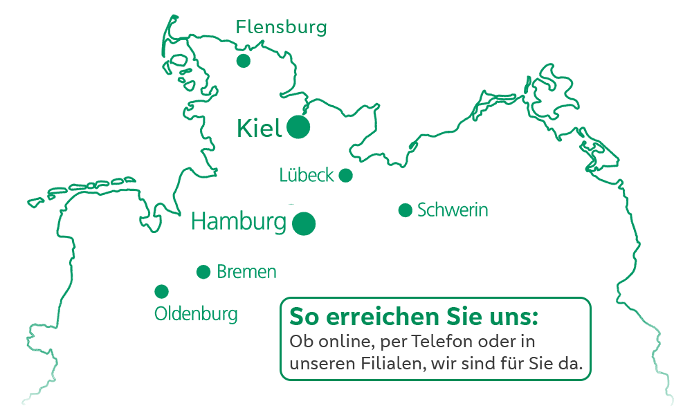 Geschäftsgebiet PSD Bank Nord eG Karte mit dem Geschäftsgebiet der PSD Bank Nord eG
